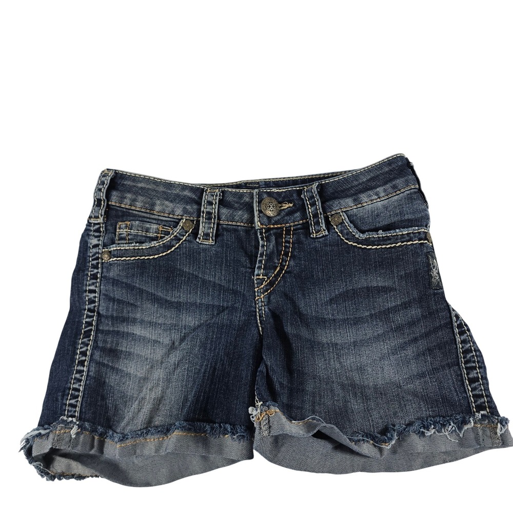 Silver Jeans Co McKenzie Short Dark Wash W25 Low Rise Frayed Hem Denim Pockets